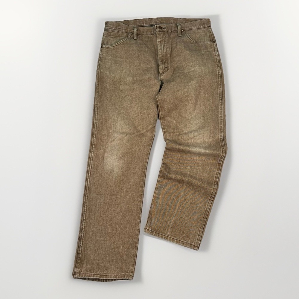 Wrangler Distressed Western Straight‎ Leg Mens Tan Denim Jeans Size 36x30